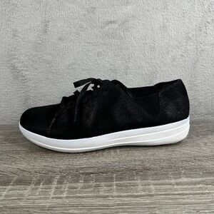 Fitflop Valentia Sneakers Metallic Black Shoes Women's 10 Lace Up Style AB4-001